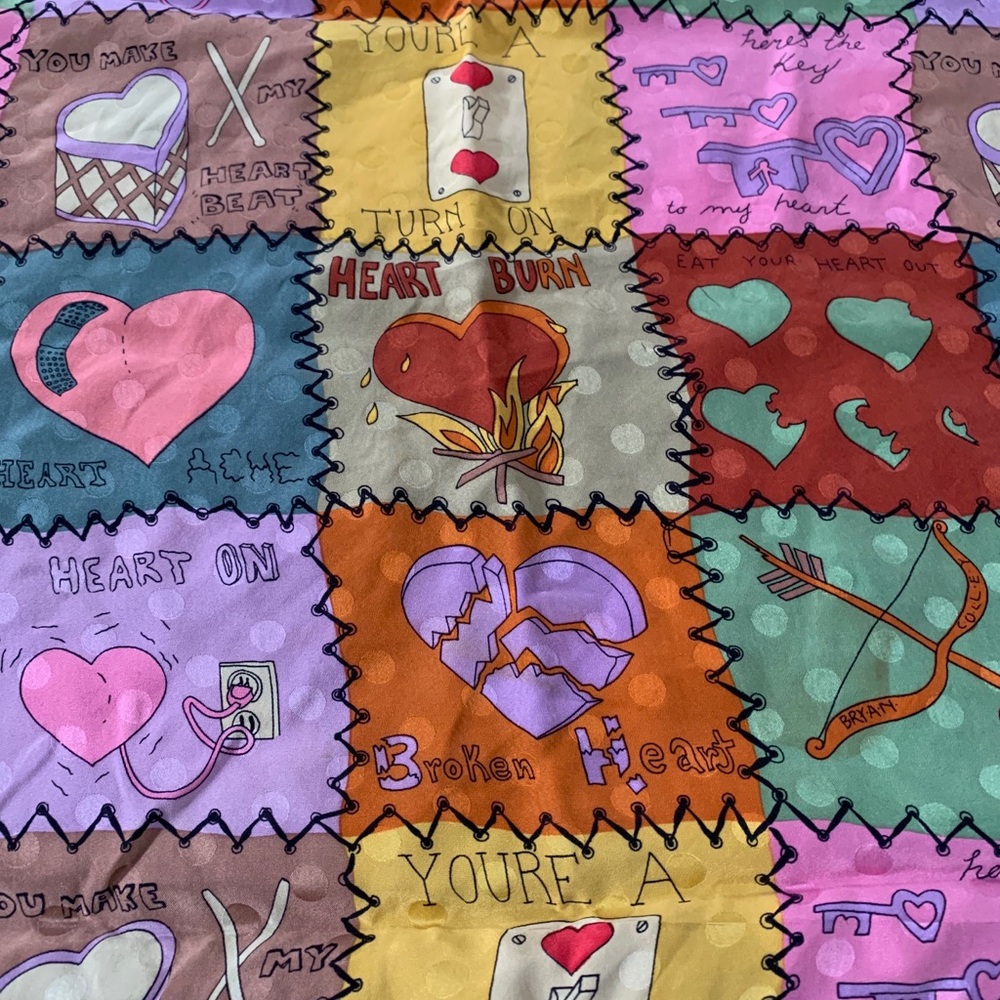 Rare 1990 Vintage 100% Silk Heart Love Scarf